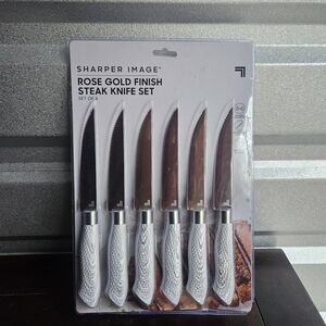 Sharper Image Set of 6 Rose Gold Finish Steak Knife Set  - New